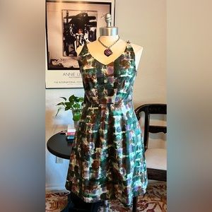 LAVIA 18 Piazza Sempione Abstract Modern Sleeveless Cotton A-line Dress US Sz 6